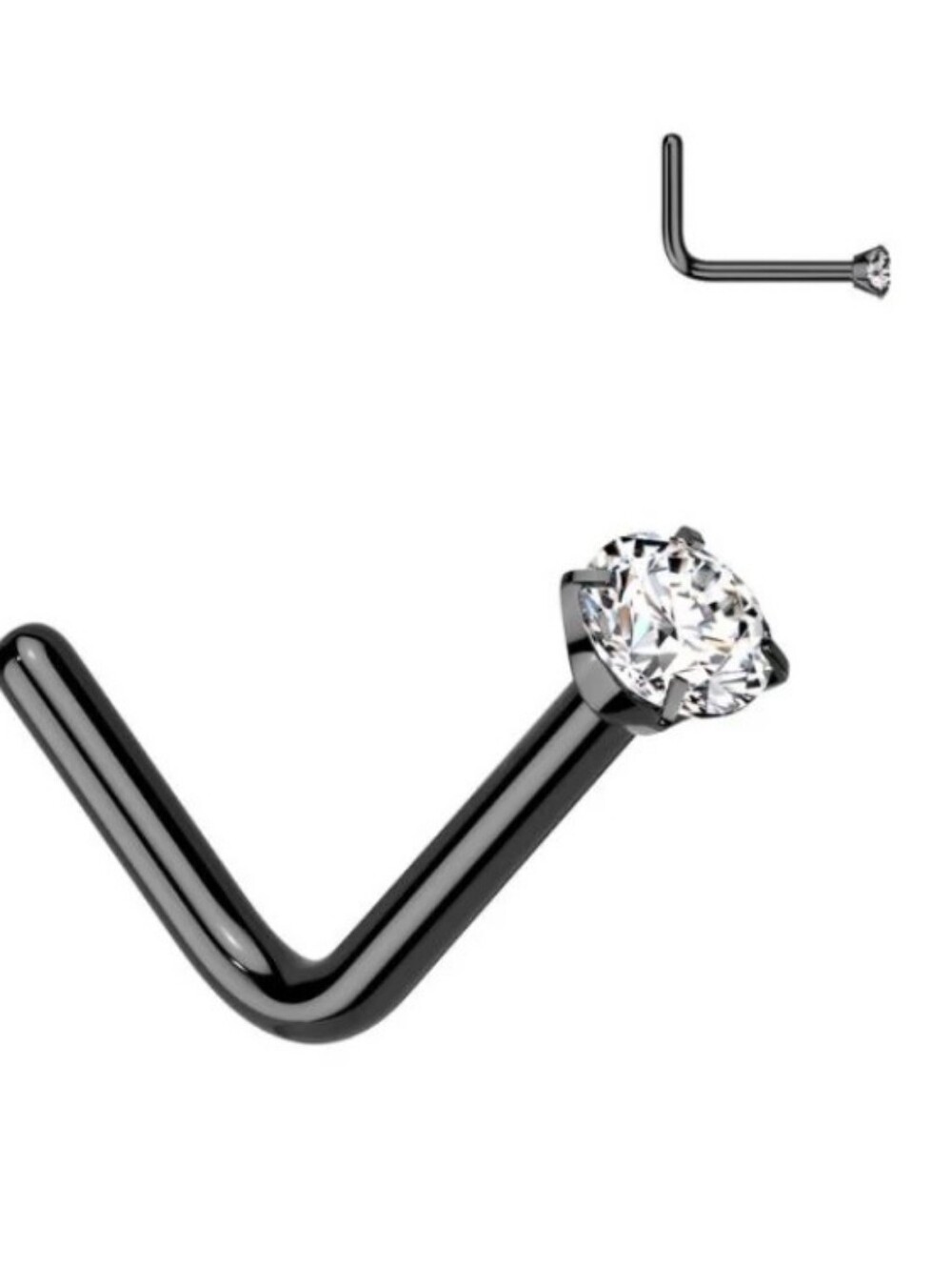Titanium L-Shaped Nose Stud with Clear Gem